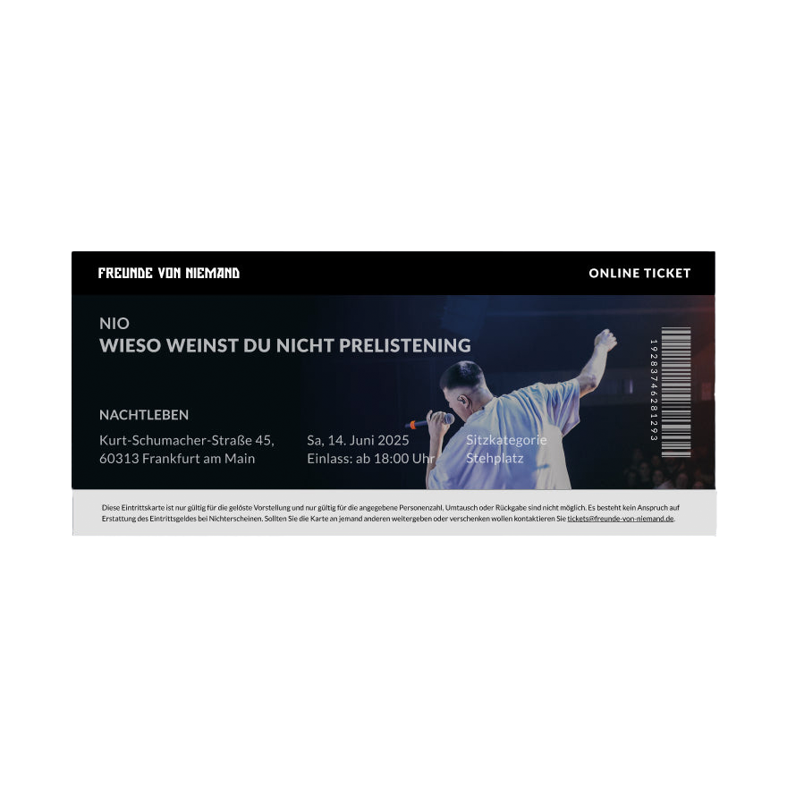 NIO - "Wieso weinst du nicht" Prelistening Ticket